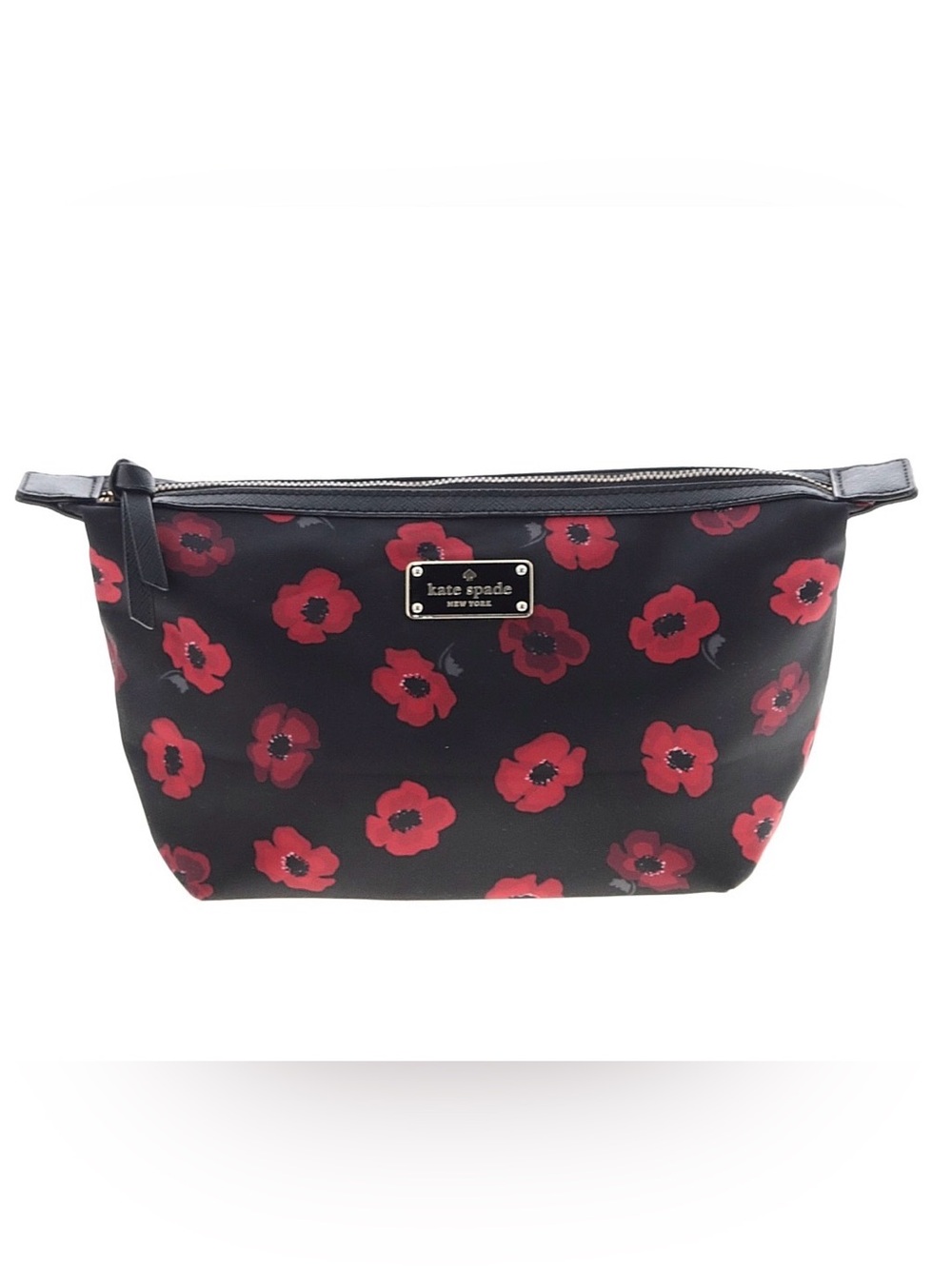 kate spade Black Cosmetic Pouch with Red Floral Print